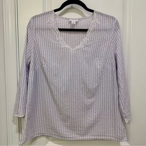 Liz Claiborne Women's Purple Striped Cotton Relaxed Blouse Size Medium
